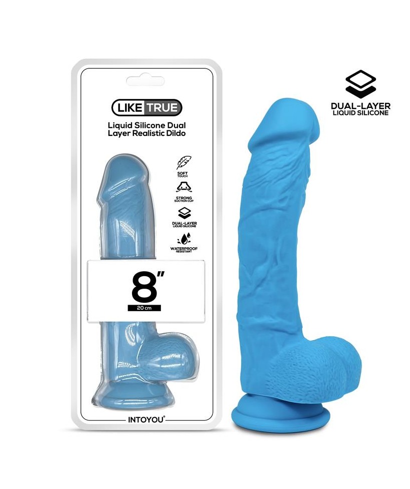Dildo Realista Silicona Liquida Dual Layer 8 Azul