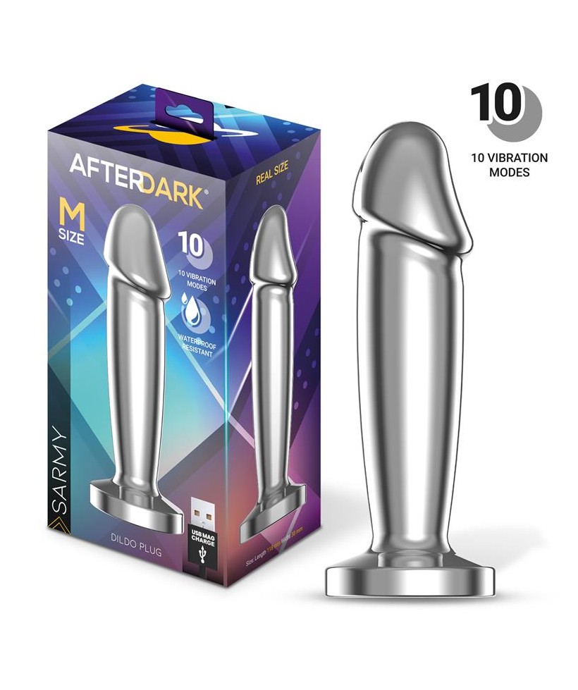 Sarmy Plug Anal Cromado con Vibracion USB Magnetico Talla M
