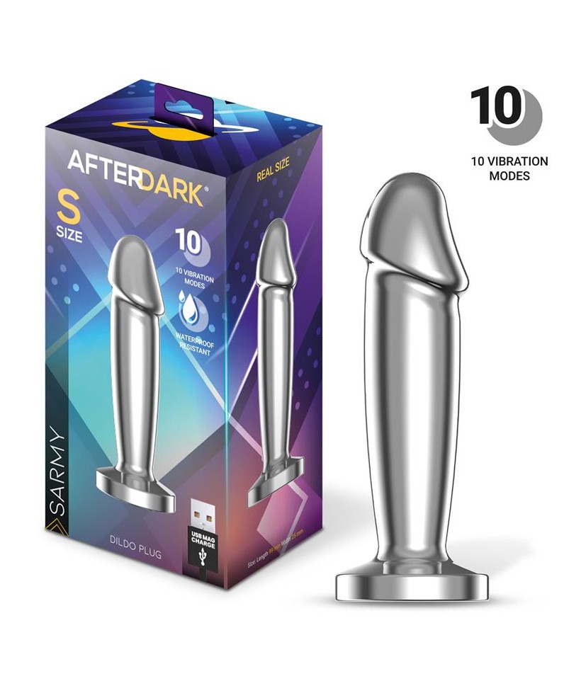 Sarmy Plug Anal Cromado con Vibracion USB Magnetico Talla S