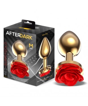 Plug Anal de Metal Dorado con Rosa Roja en la Base Talla M