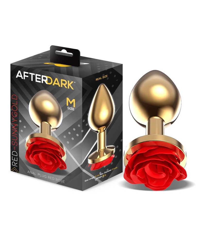 Plug Anal de Metal Dorado con Rosa Roja en la Base Talla M