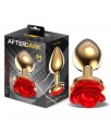 Plug Anal de Metal Dorado con Rosa Roja en la Base Talla M