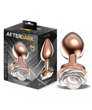 Plug Anal de Metal Oro Rosa con Rosa Blanca en la Base Talla M