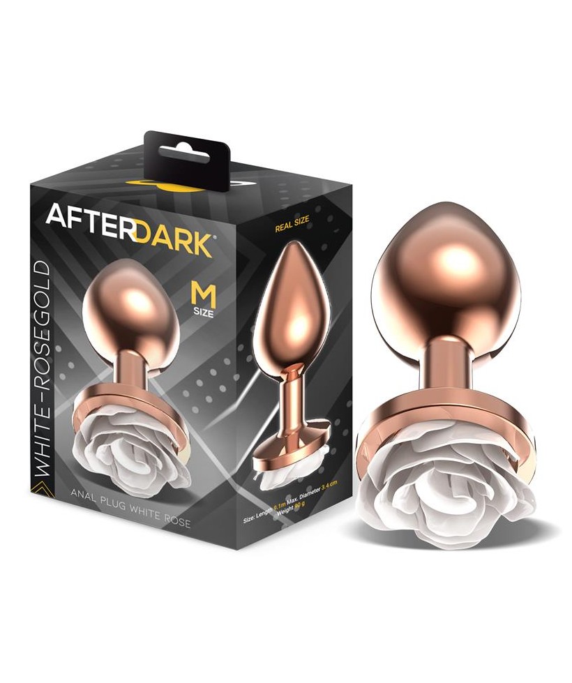 Plug Anal de Metal Oro Rosa con Rosa Blanca en la Base Talla M