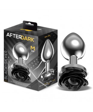 Plug Anal de Metal con Rosa Negra en la Base Talla M