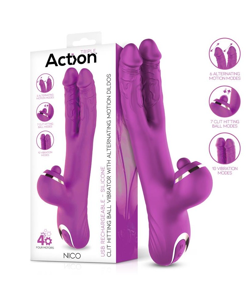 Nico Vibrador con Dildos Alternantes y Bola Percutora 4 Motores