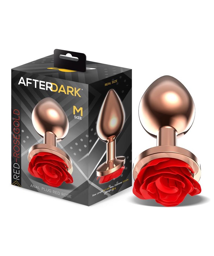 Rose Plug Anal Oro Rosa con Rosa Roja en la Base Talla M