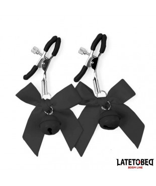 Pinzas para Pezones con Cascabel y Lazos Negros