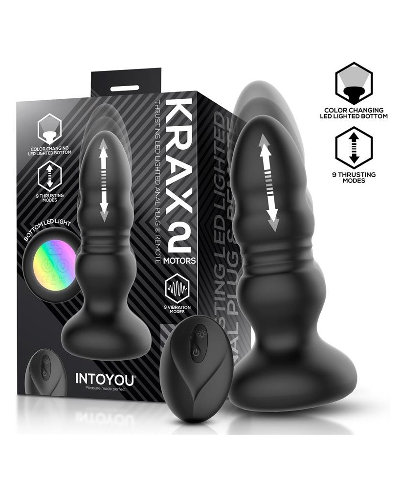 Krax Plug Anal con Vibracion Thrusting y Luz Led con Control Remoto