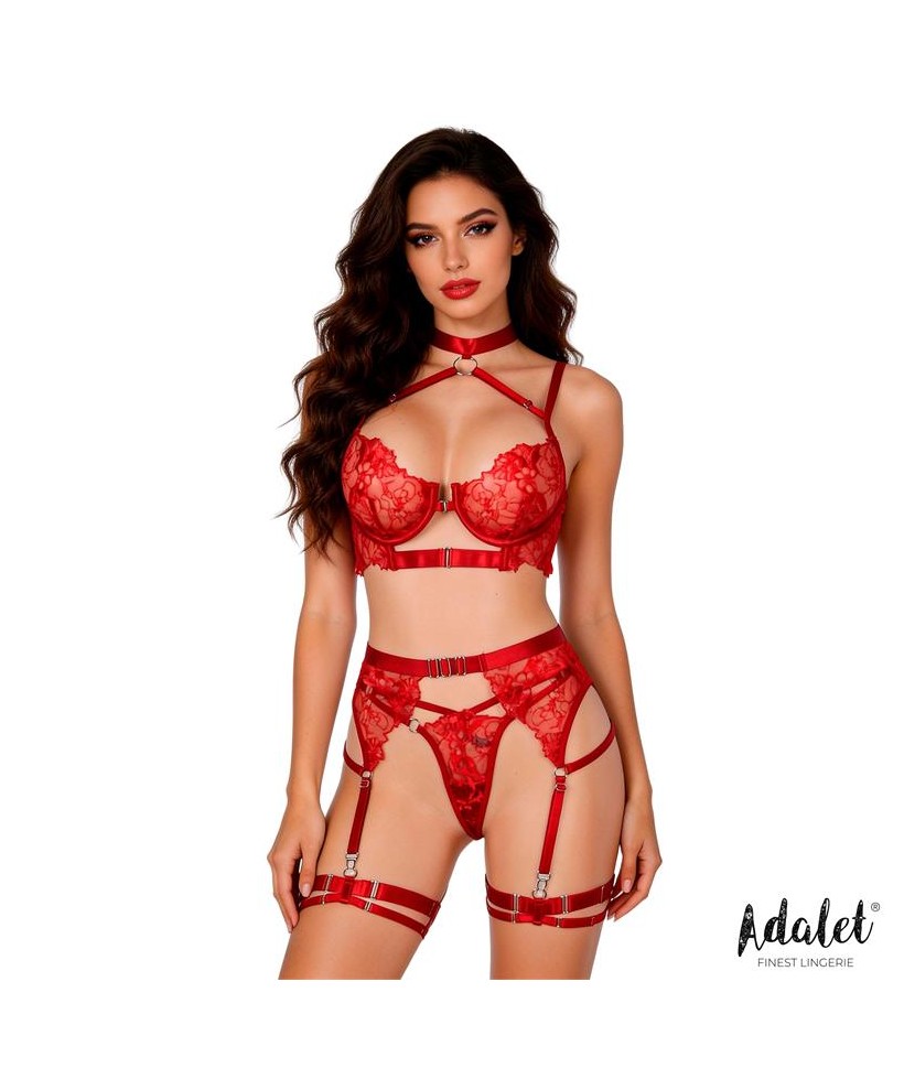 Hyacinth Set Sujetador Tanga y Liguero Rojo