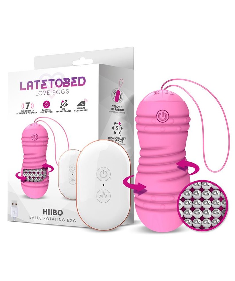 Hiibo Huevo Vibrador con Rotacion Control Remoto USB Silicona Rosa