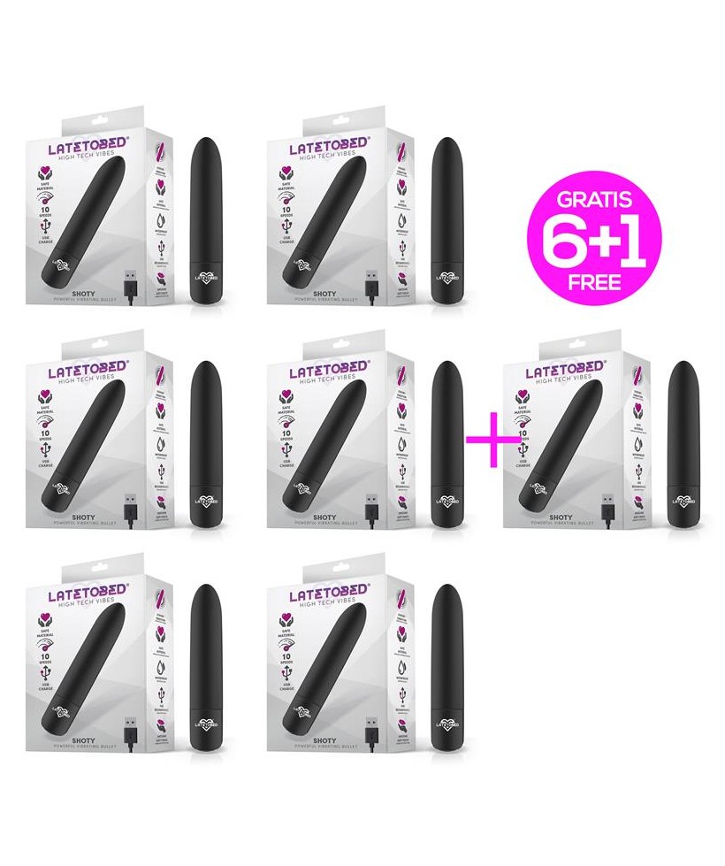 Pack 6 1 Shoty Bala Vibradora USB 10 Velocidades Potente Motor Negro