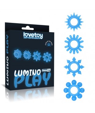 Lumino Play Set 4 Anillo para el Pene Luz Azul