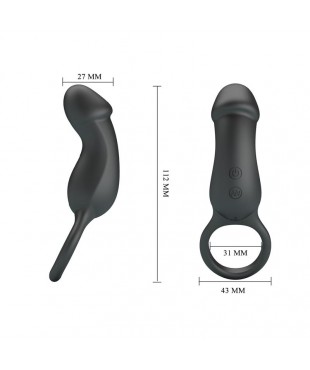 Trae Anillo Vibrador Silicona USB Negro